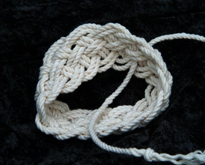 Extended Prolong knot worn as a choker-style necklace.