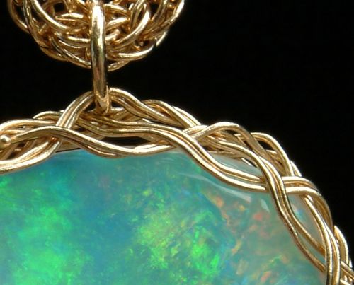 Australian Opal Pendant, with Full Persian Chain, closeup.